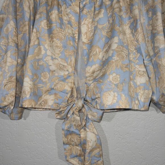 New Rebecca Taylor Blue Sky‎ Satin Leaf Floral Open Back Top Size 8 - Picture 12 of 12